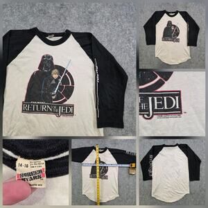 Vintage Star Wars Return Of The Jedi T Shirt Youth 14-16 Black Raglan 80s Lucas